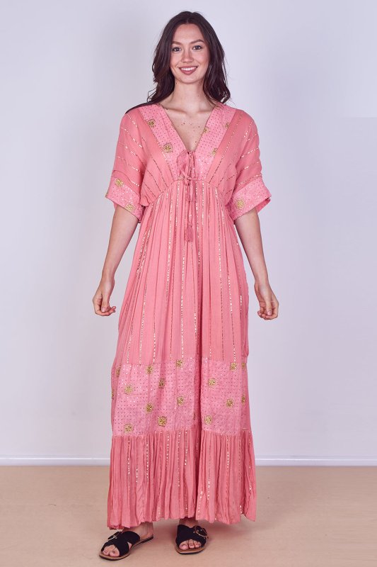 Boho Sequin Square Embroidered Maxi Dress - Dresses - British D'sire