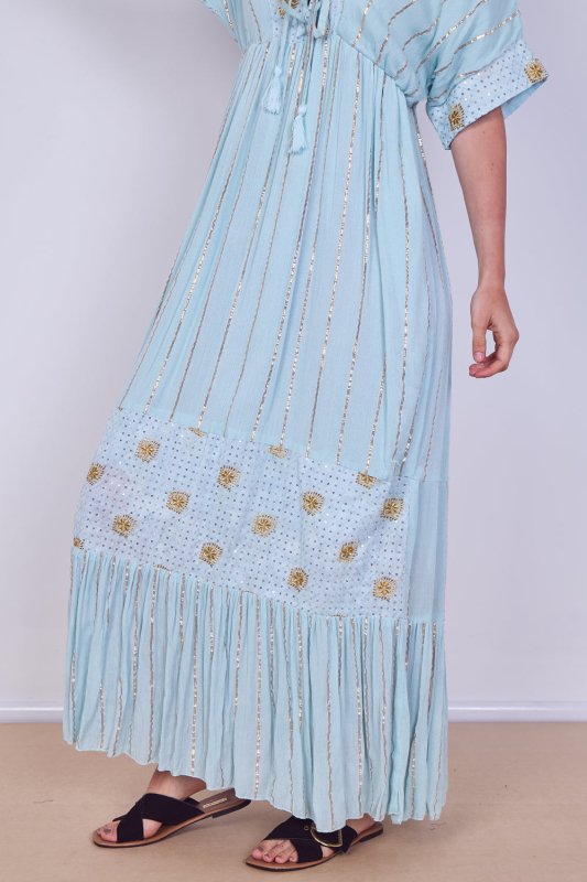 Boho Sequin Square Embroidered Maxi Dress - Dresses - British D'sire