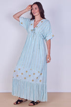 Boho Sequin Square Embroidered Maxi Dress - Dresses - British D'sire