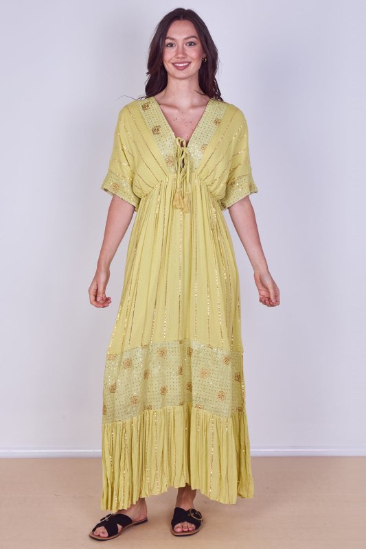 Boho Sequin Square Embroidered Maxi Dress - Dresses - British D'sire Main image