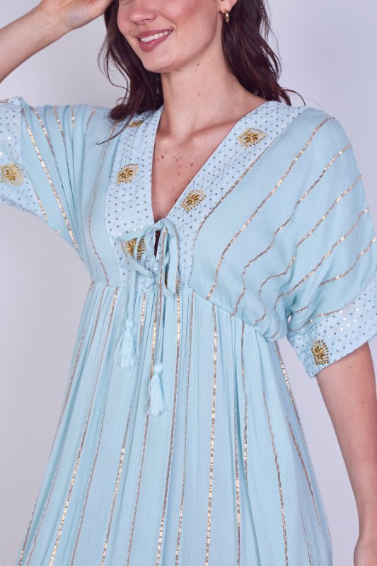 Boho Sequin Square Embroidered Maxi Dress - Dresses - British D'sire