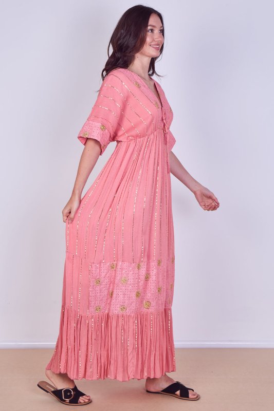 Boho Sequin Square Embroidered Maxi Dress - Dresses - British D'sire
