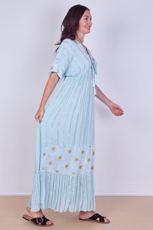 Boho Sequin Square Embroidered Maxi Dress - Dresses - British D'sire