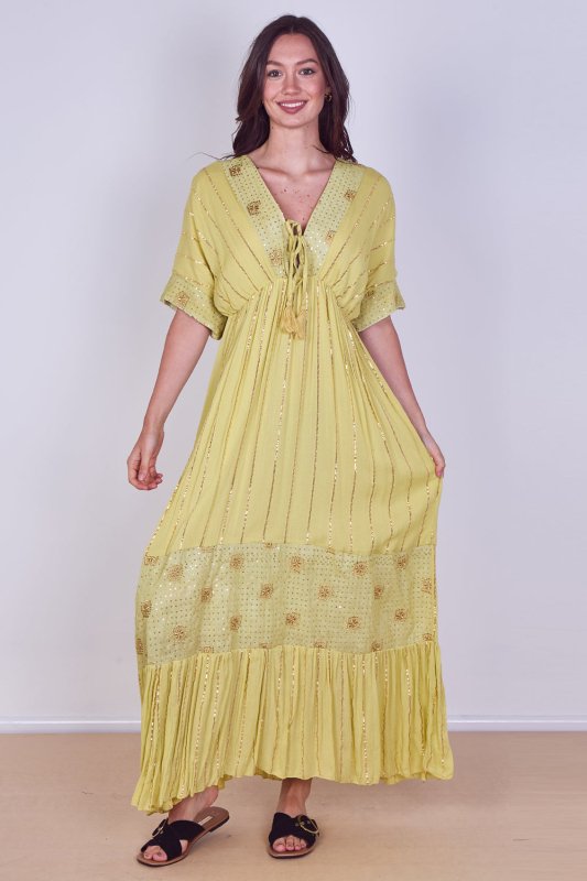 Boho Sequin Square Embroidered Maxi Dress Secondary image