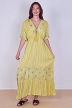 Boho Sequin Square Embroidered Maxi Dress - Dresses - British D'sire