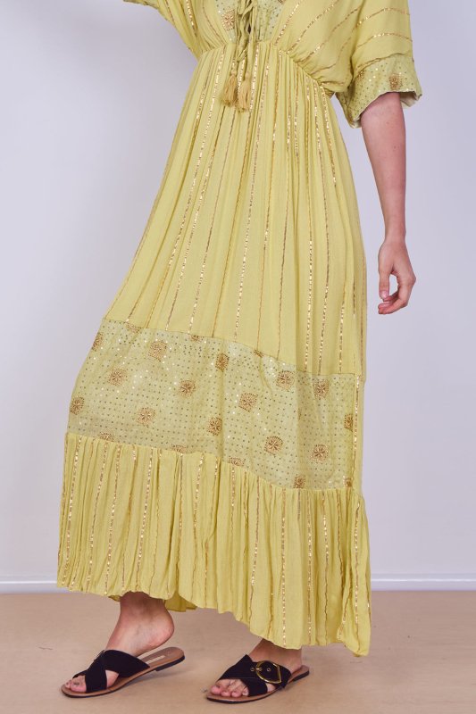 Boho Sequin Square Embroidered Maxi Dress - Dresses - British D'sire