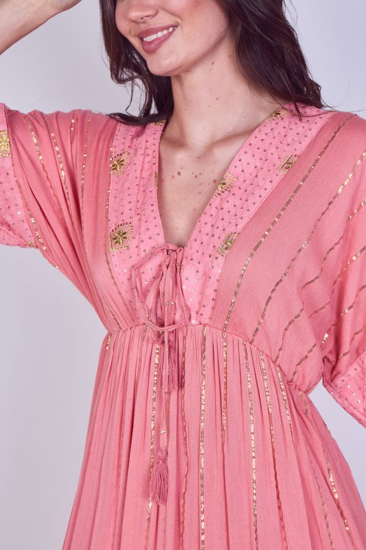 Boho Sequin Square Embroidered Maxi Dress - Dresses - British D'sire