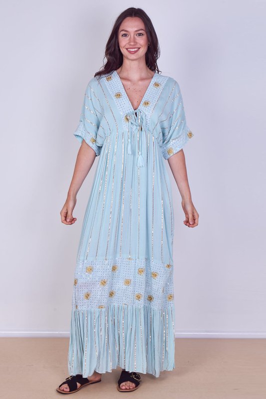 Boho Sequin Square Embroidered Maxi Dress - Dresses - British D'sire