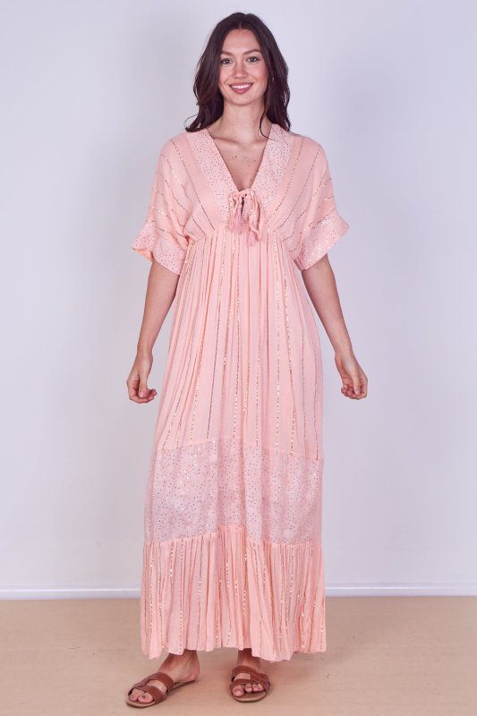 Boho Sequin Swirl Embroidered Maxi Dress - Dresses - British D'sire