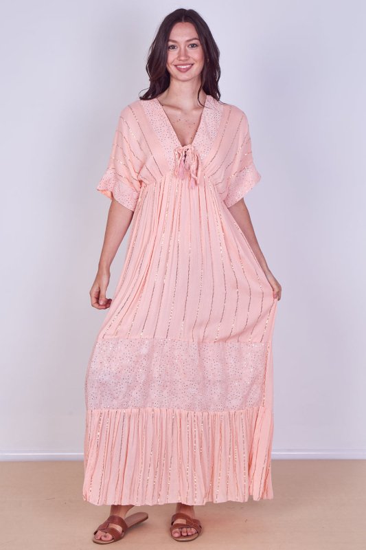 Boho Sequin Swirl Embroidered Maxi Dress - Dresses - British D'sire