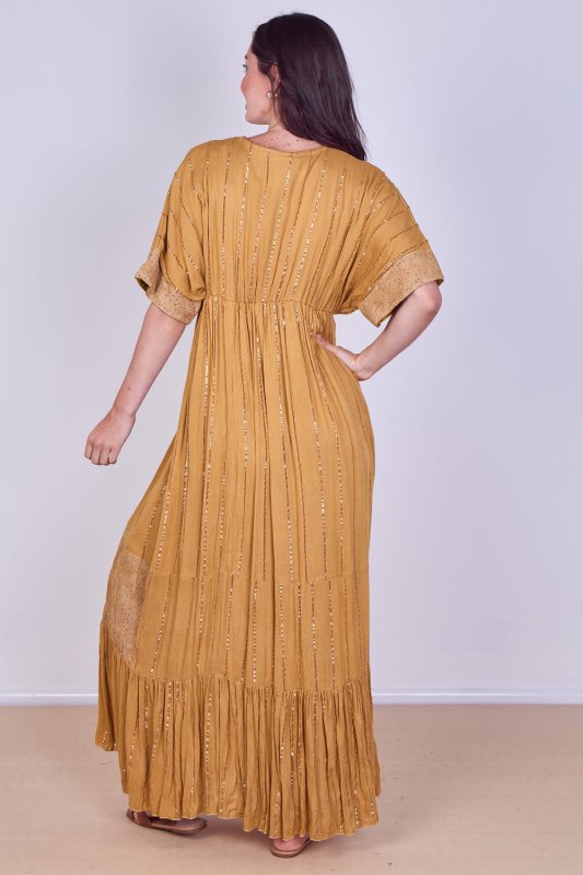 Boho Sequin Swirl Embroidered Maxi Dress - Dresses - British D'sire