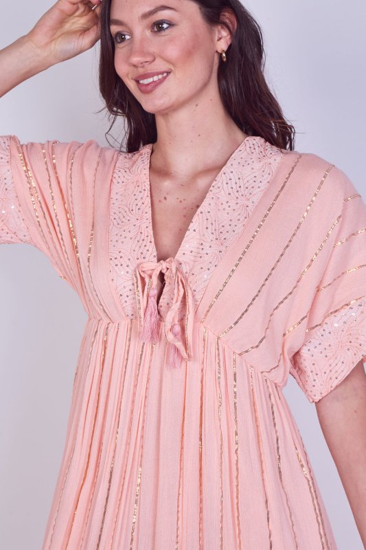 Boho Sequin Swirl Embroidered Maxi Dress - Dresses - British D'sire