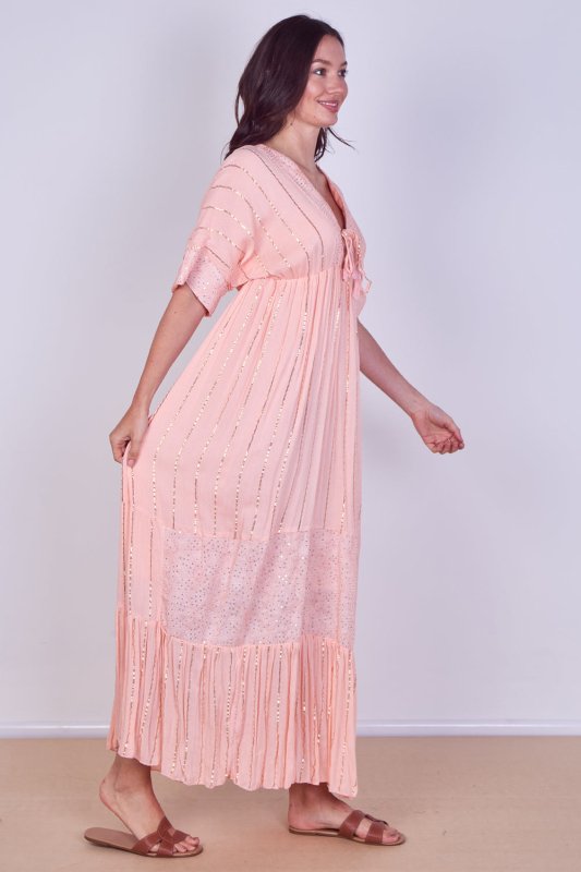 Boho Sequin Swirl Embroidered Maxi Dress - Dresses - British D'sire