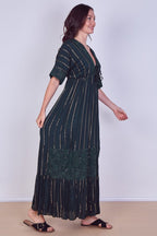 Boho Sequin Swirl Embroidered Maxi Dress - Dresses - British D'sire