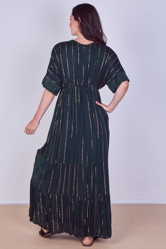 Boho Sequin Swirl Embroidered Maxi Dress - Dresses - British D'sire