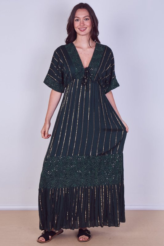 Boho Sequin Swirl Embroidered Maxi Dress Secondary image