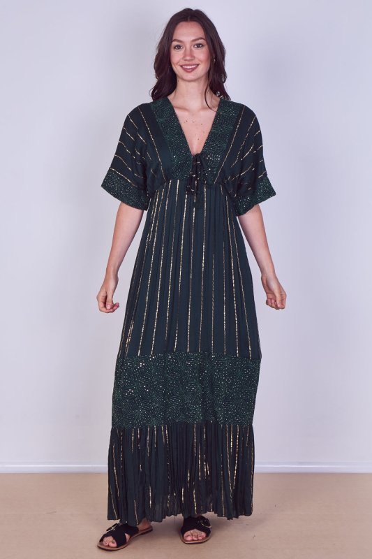 Boho Sequin Swirl Embroidered Maxi Dress - Dresses - British D'sire Main image