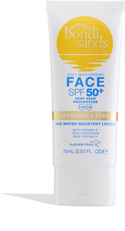 Bondi Sands Fragrance Free Face Sunscreen Lotion SPF 50+ | Gentle Formula Moisturises + Provides Broad-Spectrum Protection, Enriched with Aloe Vera and Vitamin E, Vegan + Cruelty Free | 75 mL/2.53 Oz - British D'sire