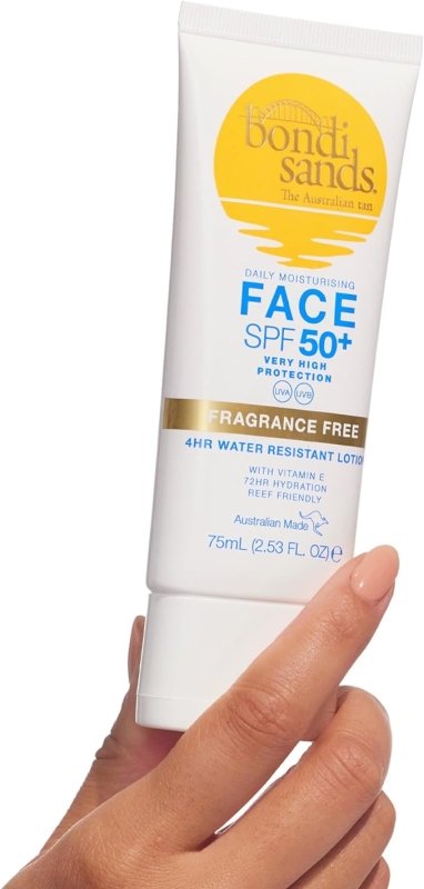 Bondi Sands Fragrance Free Face Sunscreen Lotion SPF 50+ | Gentle Formula Moisturises + Provides Broad-Spectrum Protection, Enriched with Aloe Vera and Vitamin E, Vegan + Cruelty Free | 75 mL/2.53 Oz - British D'sire
