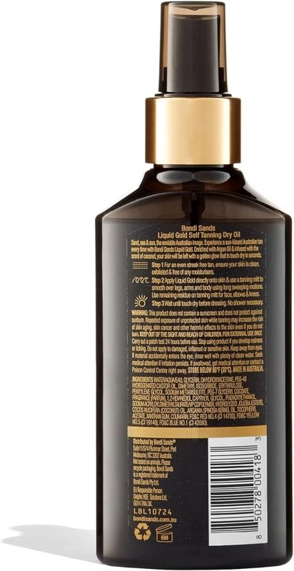 Bondi Sands Liquid Gold Self-Tanning Dry Oil | Ultra Nourishing No Wash Off Formula Gives Skin a Long-Lasting Golden Tan, Enriched with Argan Oil, Vegan + Cruelty , Coconut Scent | 150 mL/5.07 Oz - British D'sire