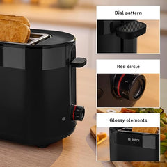 Bosch MyMoment Delight TAT2M123GB - Compact 2 - Slice Toaster with Reheat/Defrost, Integrated Bun Warmer, Auto Shut - Off, High Lift and Crumb Tray, in Matte Black - Toaster - British D'sire
