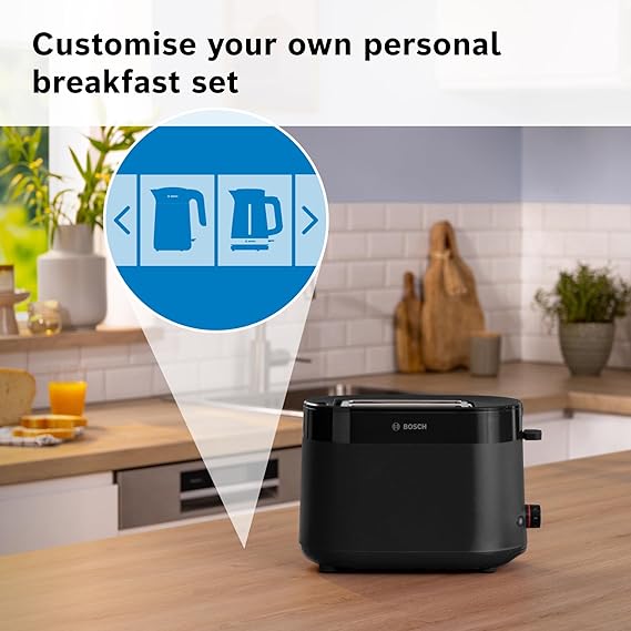 Bosch MyMoment Delight TAT2M123GB - Compact 2 - Slice Toaster with Reheat/Defrost, Integrated Bun Warmer, Auto Shut - Off, High Lift and Crumb Tray, in Matte Black - Toaster - British D'sire