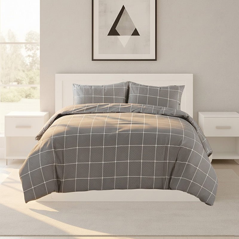 Box Dot Pattern Duvet Cover Set Soft Easy Care Contemporary Bedding - Super King - Grey - British D'sire