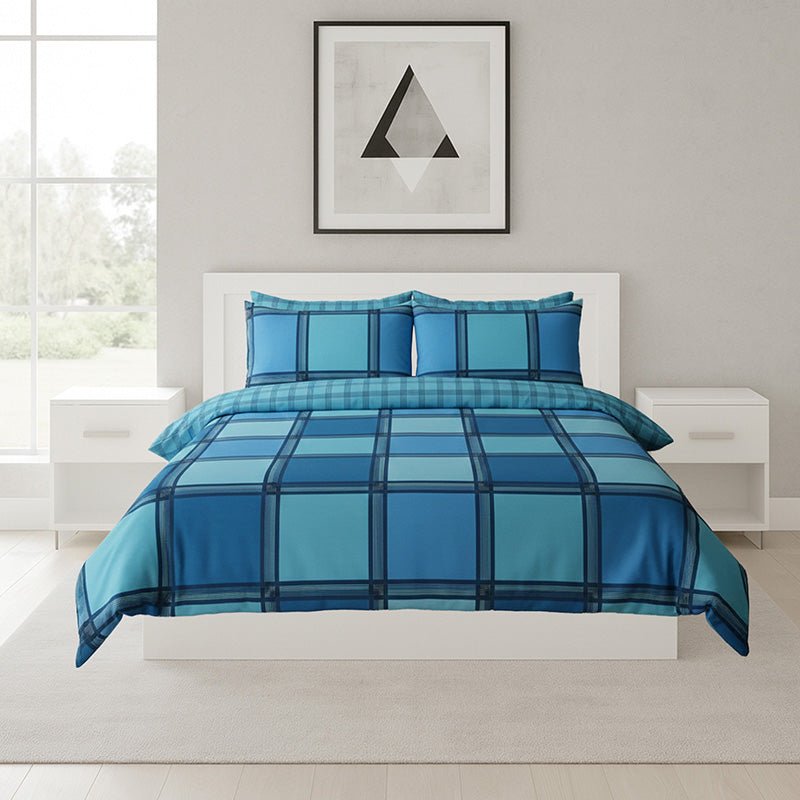 Box Print Duvet Cover Set Contemporary Square Pattern Bedding - Single - Chocolate - British D'sire