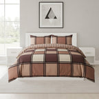 Box Print Duvet Cover Set Contemporary Square Pattern Bedding - Single - Chocolate - British D'sire