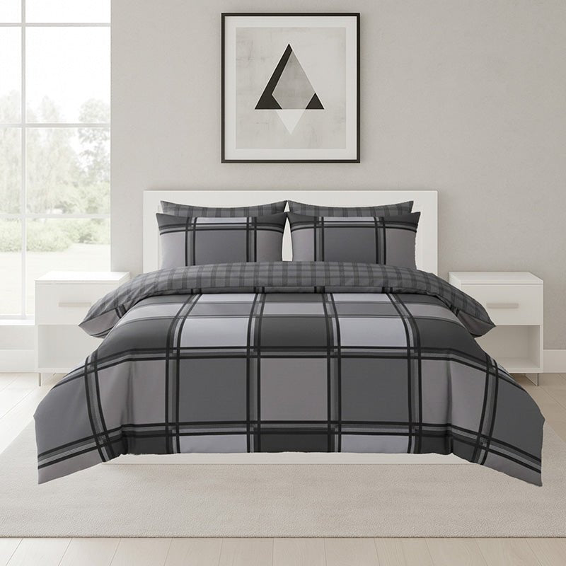 Box Print Duvet Cover Set Contemporary Square Pattern Bedding - Super King - Teal - British D'sire