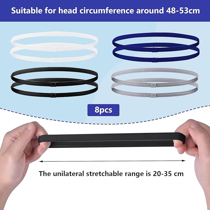 Boys Headband For Kids With Non-Slip Inner Silicone Ring, 8 PCS Nylon & Silicone Circumference 7.87" Sports Headband With Nylon Sweat Resistance Secondary image