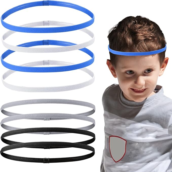 Boys Headband For Kids With Non - Slip Inner Silicone Ring, 8 PCS Nylon & Silicone Circumference 7.87" Sports Headband With Nylon Sweat Resistance Suitable For All Recreational Sports - British D'sire Main image