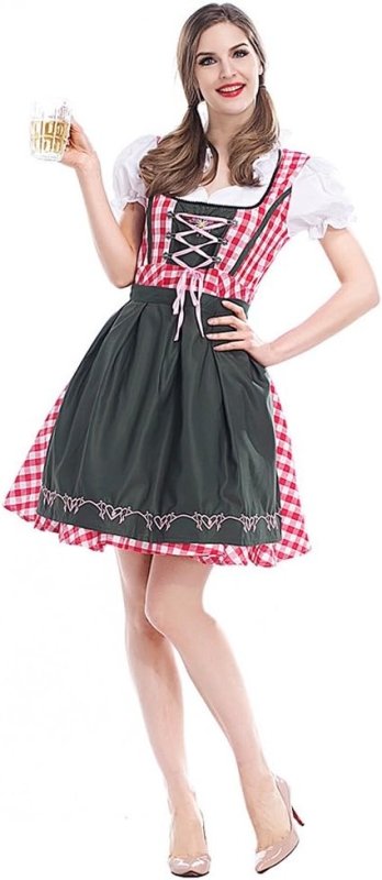 BOZEVON Women's German Beer Maid Uniform Oktoberfest Fancy Dress Ladies Costume Secondary image