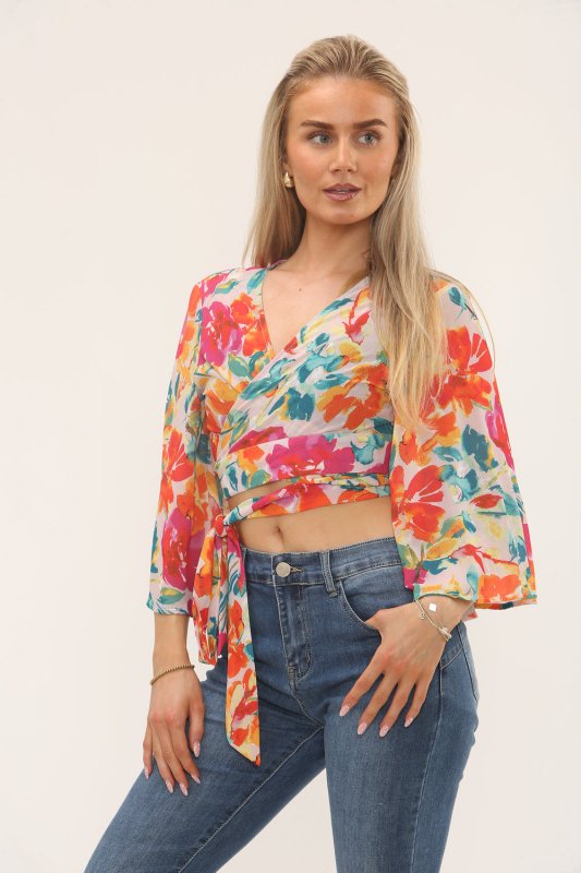 Bright Floral Wrap Crop Top Secondary image