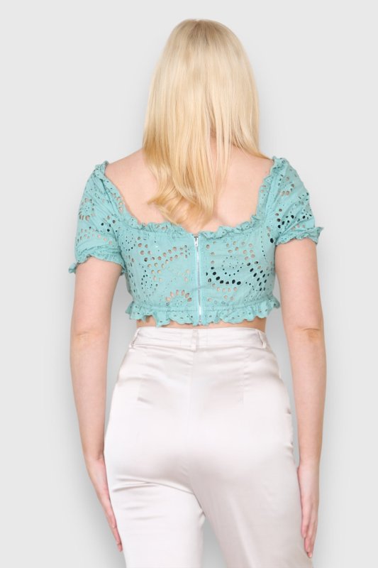 Broderie tie short sleeve crop top - Crop Top - British D'sire