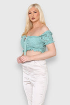 Broderie tie short sleeve crop top - Crop Top - British D'sire