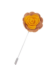 Felt Rose Lapel Pin, Brown and Yellow