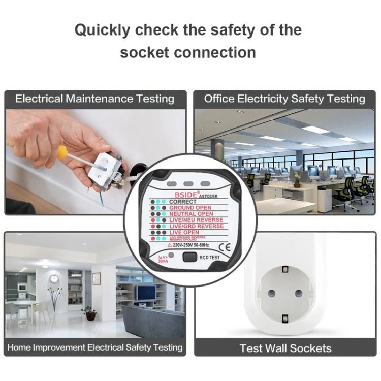 BSIDE AST01 Plug Power Tester Electrical Socket Detector EU Plug - British D'sire