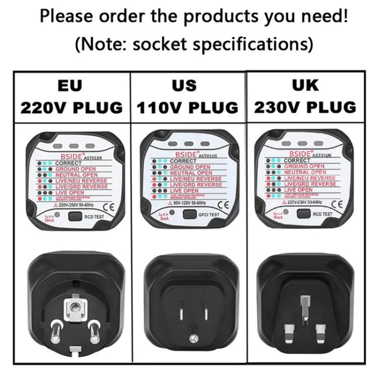 BSIDE AST01 Plug Power Tester Electrical Socket Detector US Plug - British D'sire
