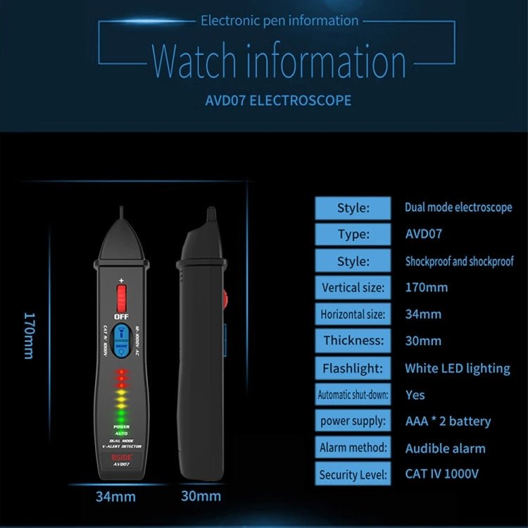 BSIDE AVD07 Smart Dual Mode Electric Pen Non - Contact Break - Point Sensing AC Voltage Tester - British D'sire