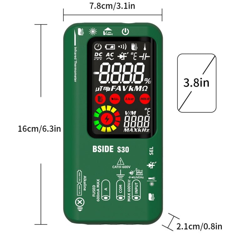 BSIDE S30 Smart Color Screen Infrared Temperature Measurement Multimeter(Black) - British D'sire
