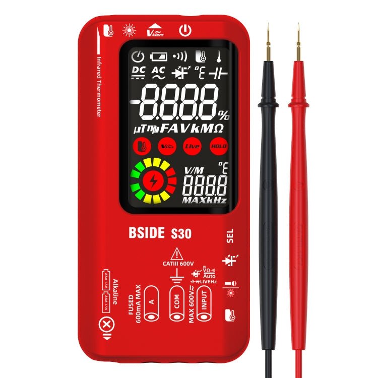 BSIDE S30 Smart Color Screen Infrared Temperature Measurement Multimeter(Red) - British D'sire