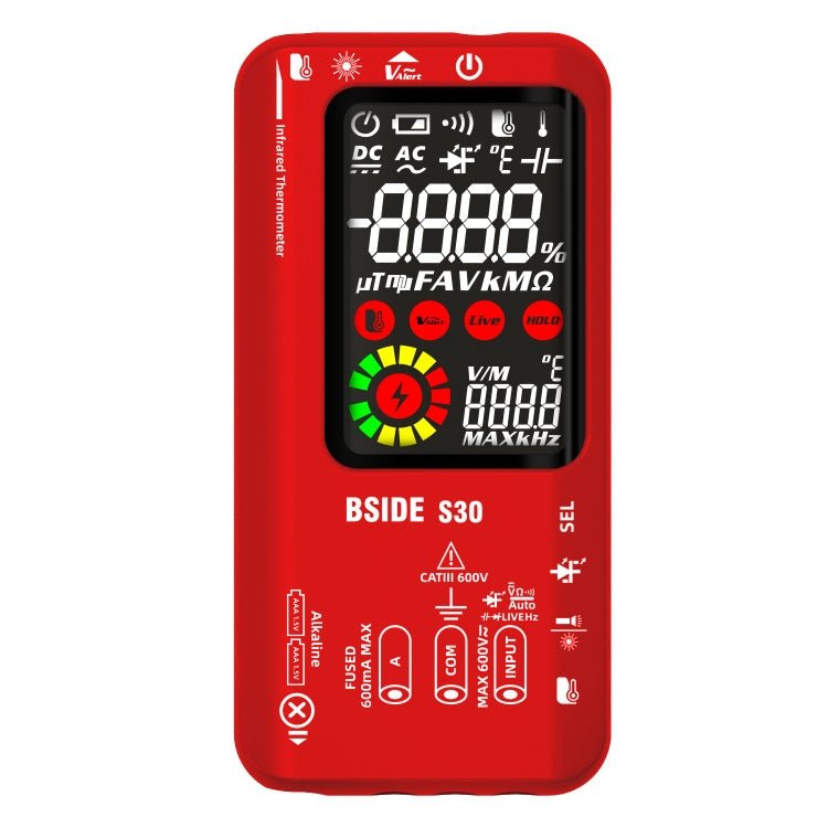 BSIDE S30 Smart Color Screen Infrared Temperature Measurement Multimeter(Red) - British D'sire