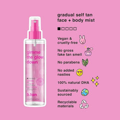 b.tan Facial Self Tanner Mist | Gimme The Glow Down - Gradual Dark Rosewater Mist, Vegan, Cruelty Free, 6.7 Fl Oz - British D'sire