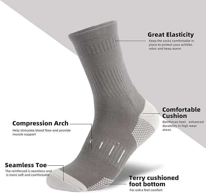 BUDERMMY Mens Socks Cushioned Work Socks Walking Socks Womens Crew Athletic Socks for Outdoor Hiking Trainer Running Secondary image