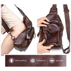 BUFF CAPTAIN 100 Men Leather Crossbody Shoulder Bag First - Layer Cowhide Multi - Function Sports Casual Chest Bag(Brown) - British D'sire