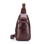 BUFF CAPTAIN 100 Men Leather Crossbody Shoulder Bag First - Layer Cowhide Multi - Function Sports Casual Chest Bag(Brown) - British D'sire