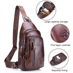 BUFF CAPTAIN 100 Men Leather Crossbody Shoulder Bag First - Layer Cowhide Multi - Function Sports Casual Chest Bag(Brown) - British D'sire