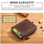 BUFF CAPTAIN 231 First Layer Cowhide Zipper Wallet Horizontal Leather Multiple - Card Thicken Album Wallet(Wise Black) - British D'sire