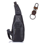 BULL CAPTAIN 019 Retro Men Leather Crossbody Shoulder Bag First - Layer Cowhide Chest Bag, Colour: Black + Buckle - British D'sire